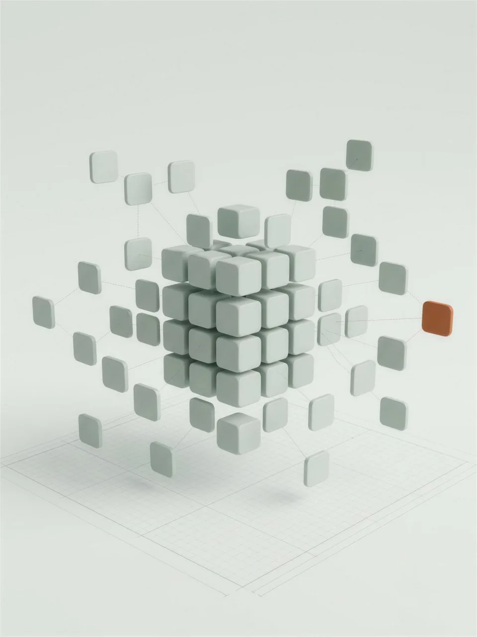 Clay blocks expanding outward from an infrastructure model